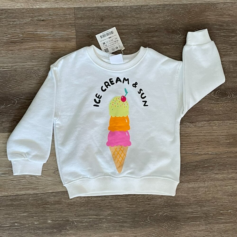 Zara White Ice Cream Graphic Sweatshirt